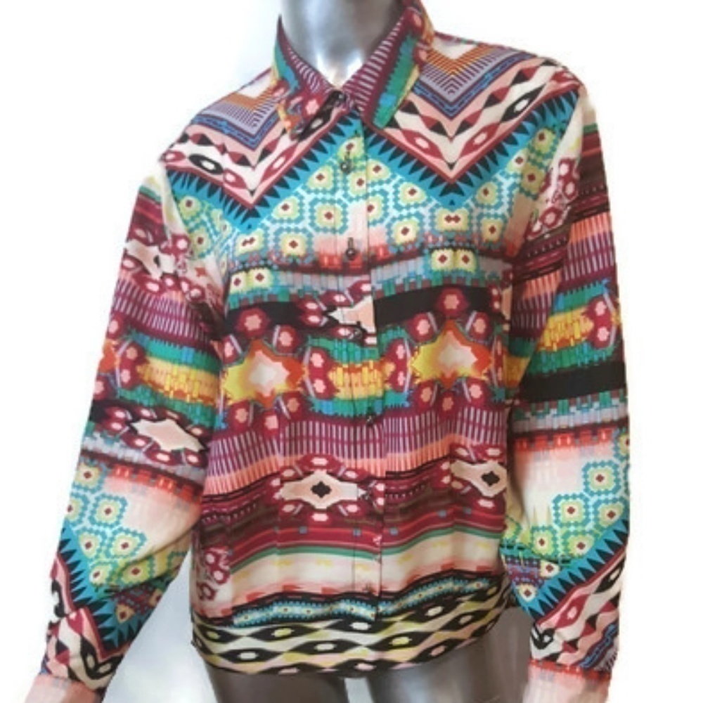 Ivy Jane Multicolor Aztec Print Blouse Size Small
